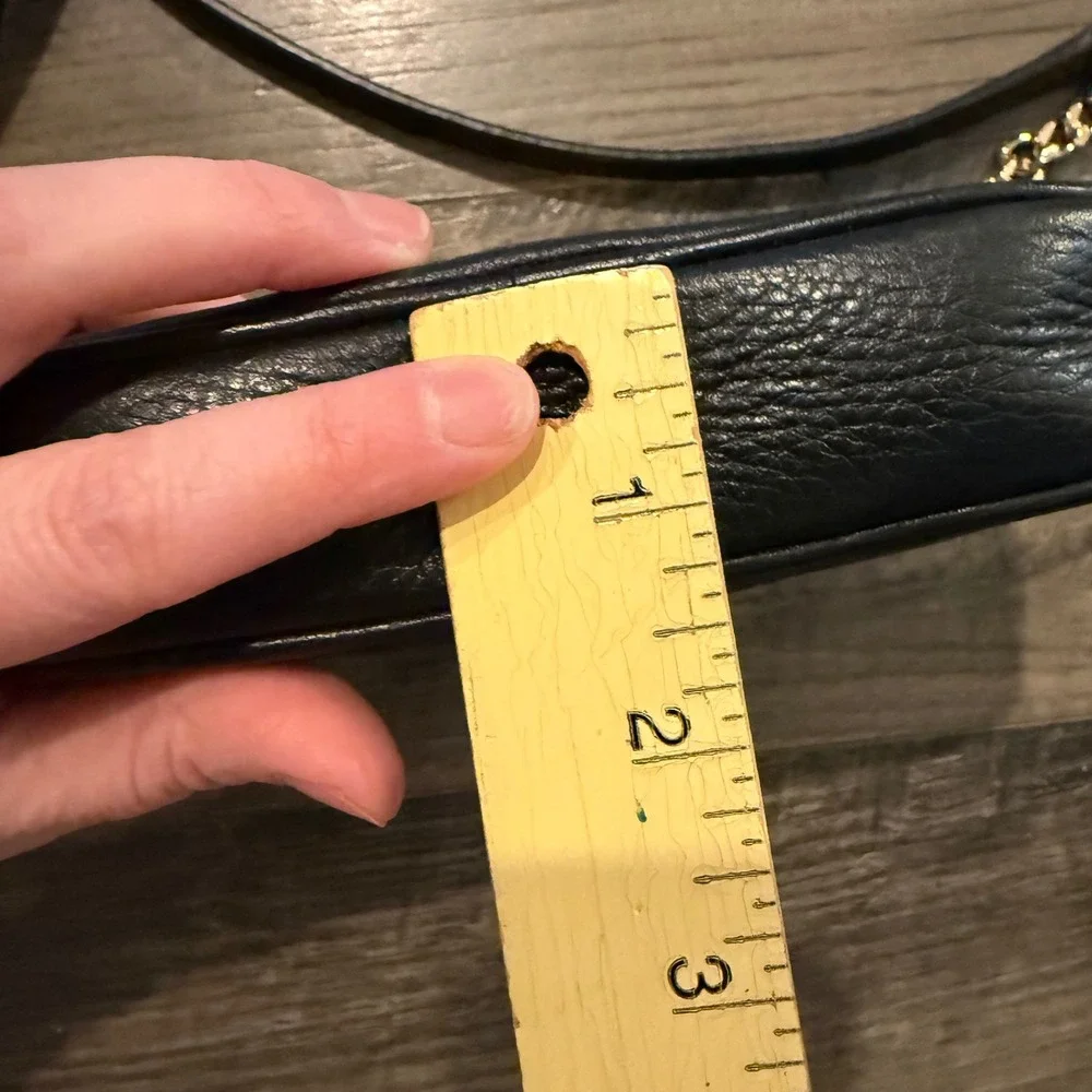 Michael Kors Black Pebbled Leather Crossbody‎ Camera Bag Gold Chain Strap